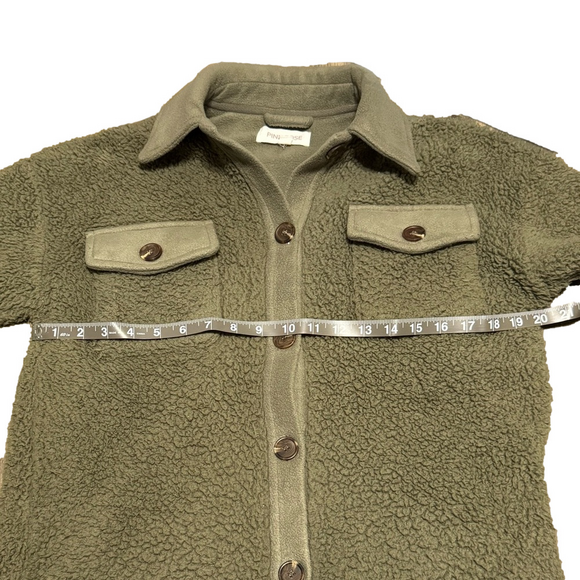 Pink Rose Army Green Faux Fur Sherpa Button Jacket Women Size XS - Picture 10 of 16